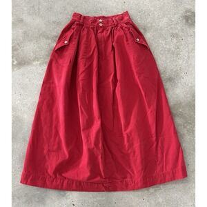 Vintage Ralph Lauren High Waisted Cotton Twill Midi Skirt Red Pockets Prairie